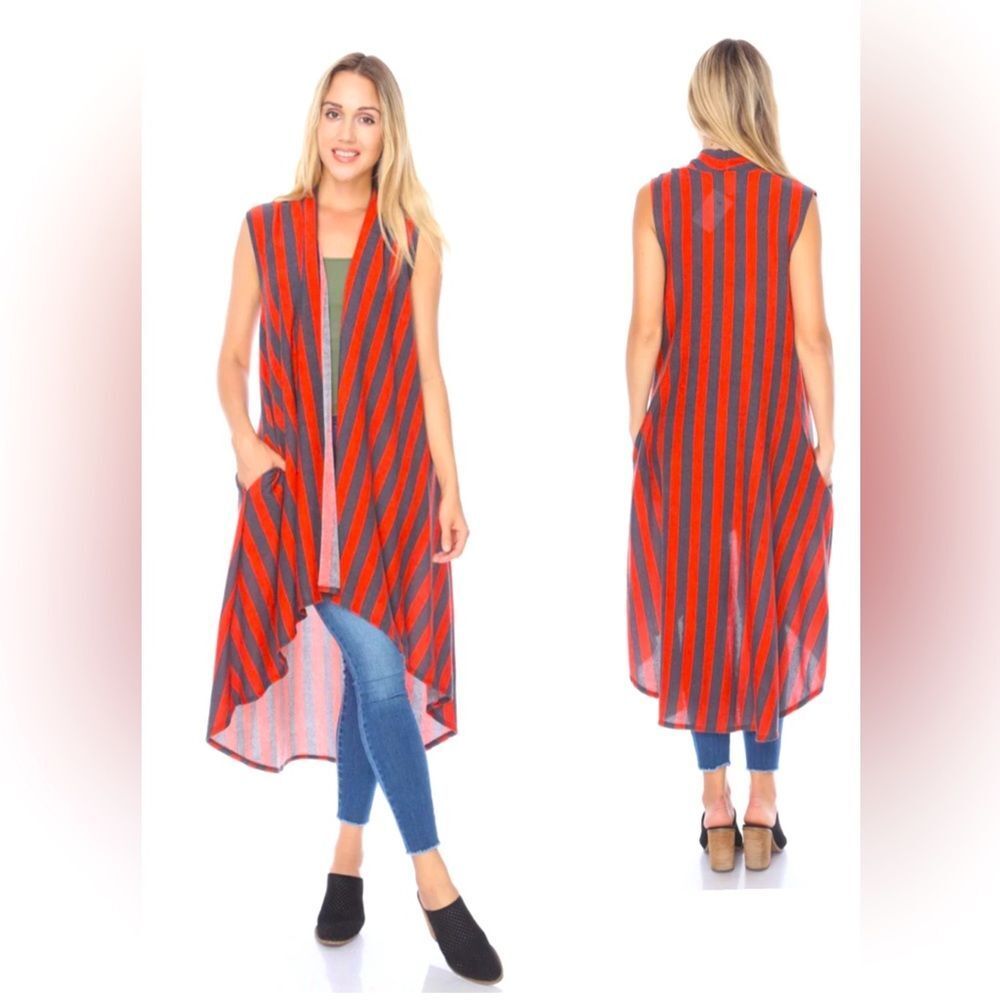 RUST CHARCOAL STRIPES PRINT CARDIGAN size Large